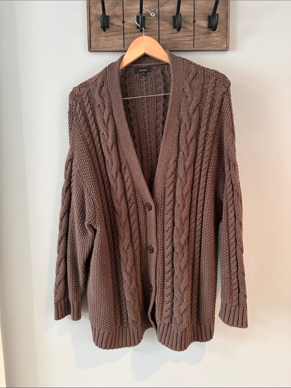 Quince Cable Knit Cardigan Sweater - Brown size M - Picture 2 of 5